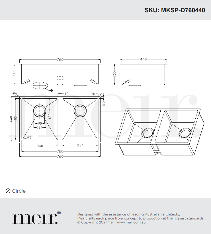 Meir Double Bowl PVD Kitchen Sink 760mm - Gunmetal Black