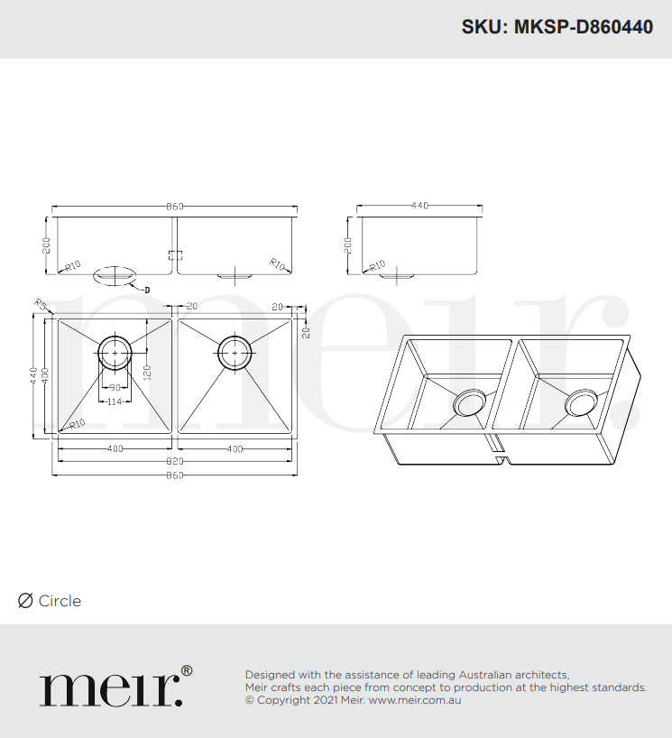 Meir Double Bowl PVD Kitchen Sink 860mm - Gunmetal Black
