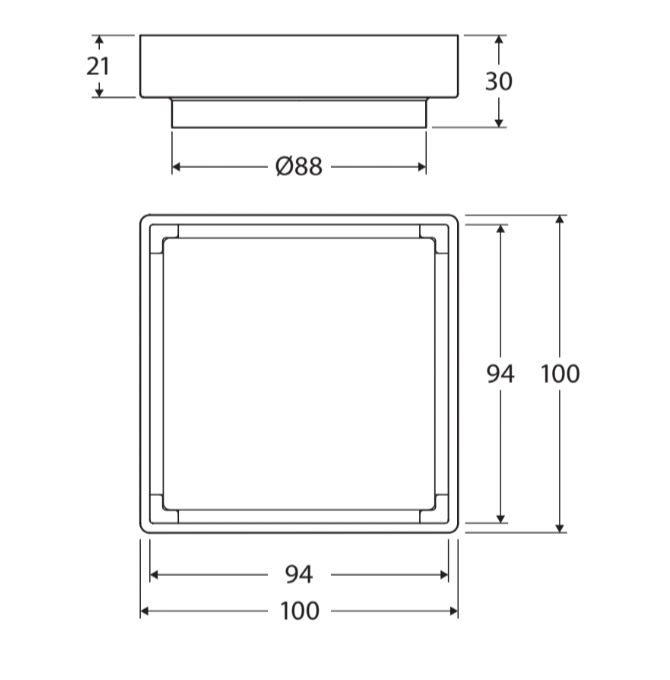Square Tile 2-in-1 Floor Waste, 88mm Outlet, Brushed Nickel