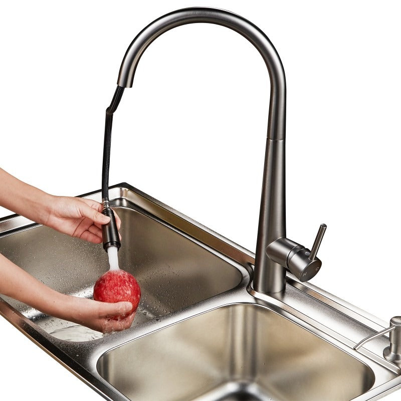 Aquaperla Euro Round Gunmetal Grey 360° Swivel Pull Out Kitchen Sink Mixer Tap Solid Brass