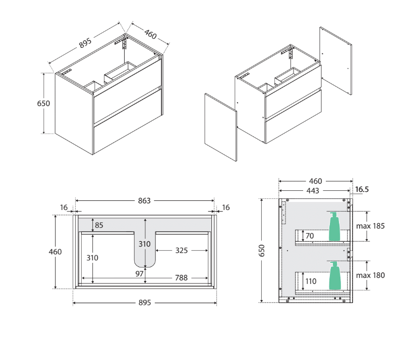 Sarah Bianco Marble Undermount 900 Amato Satin Black Wall-Hung Vanity
