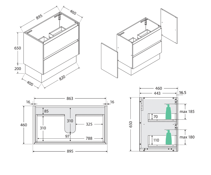 Fienza Sarah Bianco Marble Undermount 900 Amato Satin Black Vanity on Kick