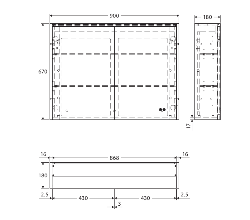 900 LED Mirror Cabinet with Industrial Side Panels