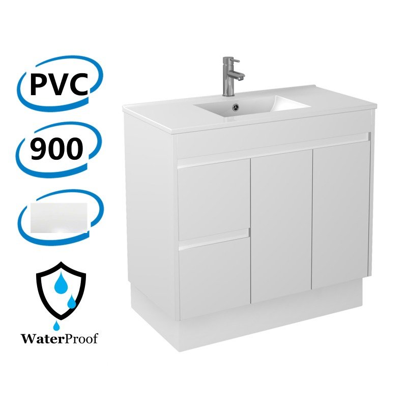 900mm PVC Vanity on Kickboard Ceramic Top Polyurethane Cabinet