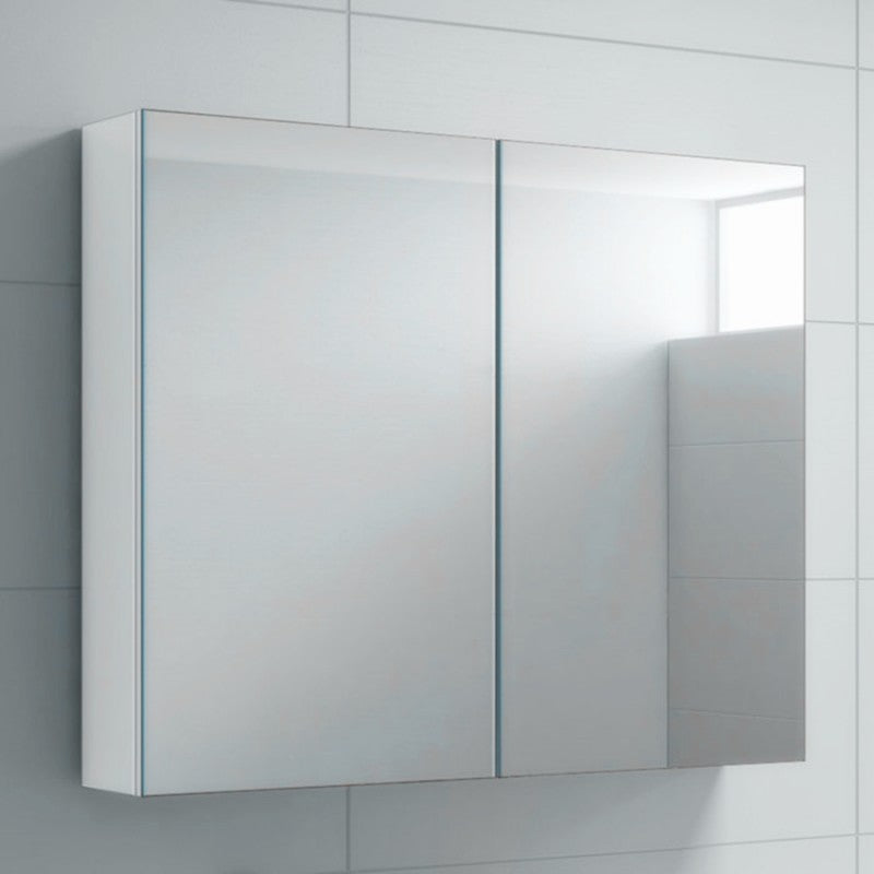 900Lx720Hx150Dmm MDF Pencil Edge White Shaving Cabinet With Mirror Double Doors