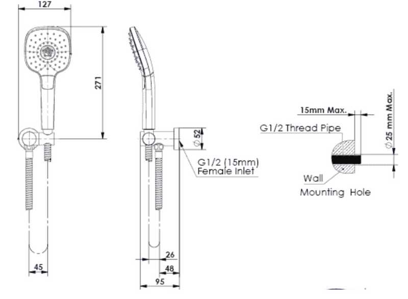 Greens Corban Hand Shower with Wall Outlet Bracket Matte Black