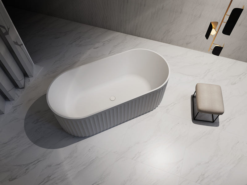 1700mm Artemis V Groove Fluted Free Standing Matte White Bath Tub