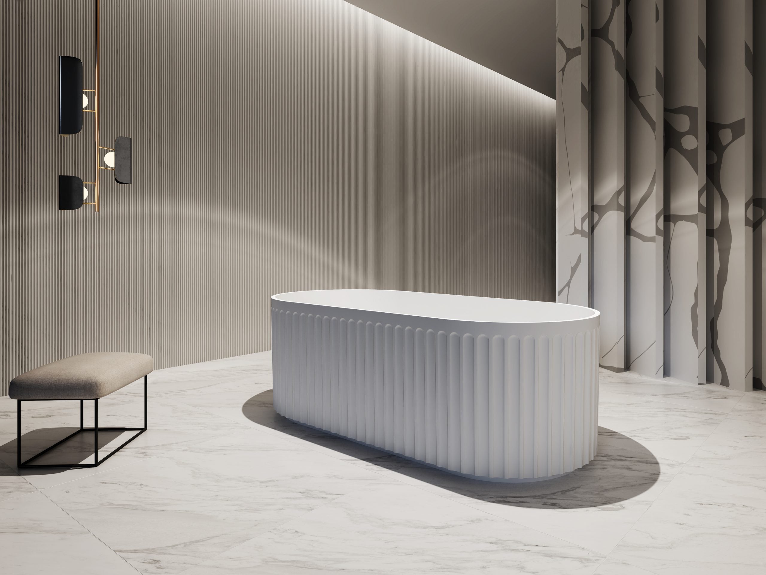 1700mm Artemis V Groove Fluted Free Standing Matte White Bath Tub