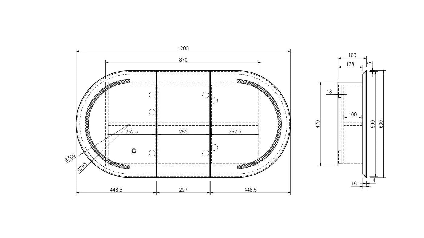 Athena 1200mm LED Oval Wall-Hung Shaving Cabinet