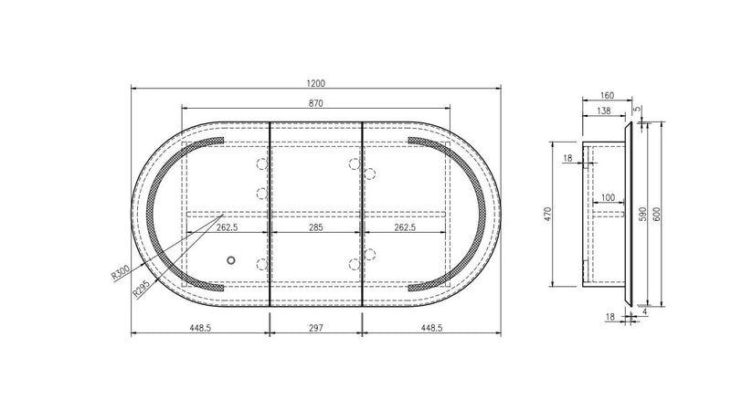 Athena 1200mm LED Oval Wall-Hung Shaving Cabinet