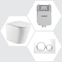 Geberit Sigma 8 Aluca Rimless Tornado in Wall Cistern Toilet Suite with White Button Chrome Trim