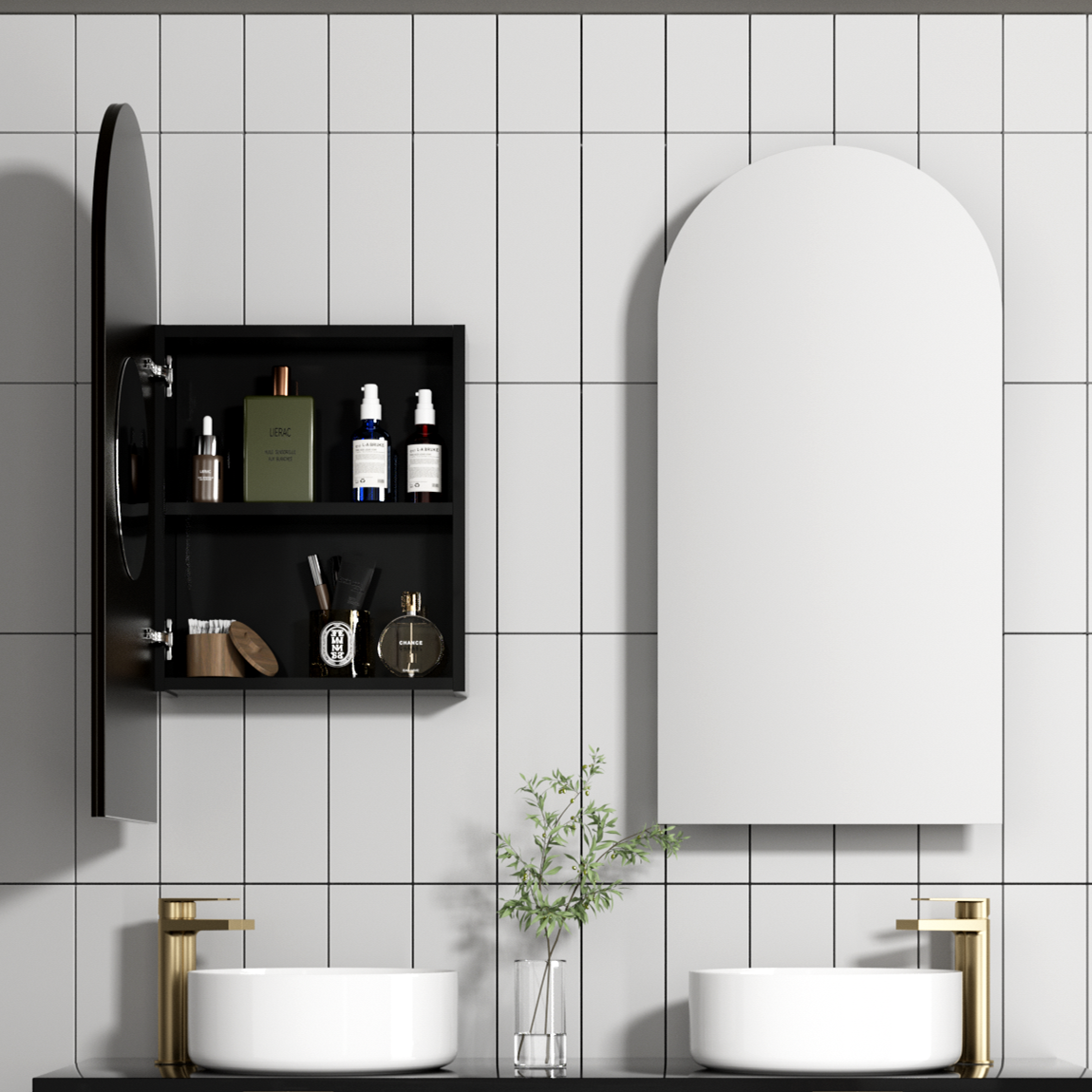 Ovia 900x450mm Arch Shaving Cabinet Matte Black