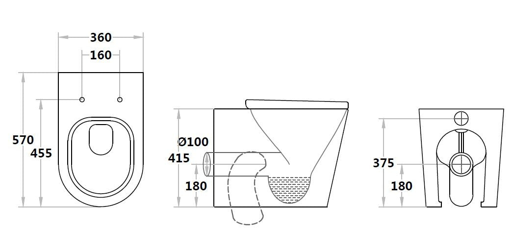 Avis Full Rimless Matt Black Wall Faced Pan