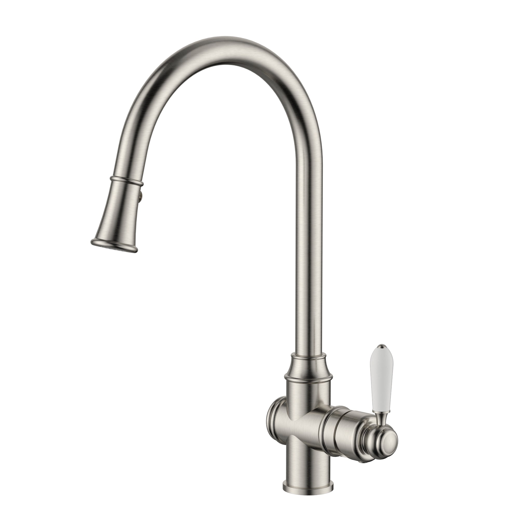 Modern National Bordeaux Traditional Warm Brushed Nickel Pull Out Kitchen Sink Mixer