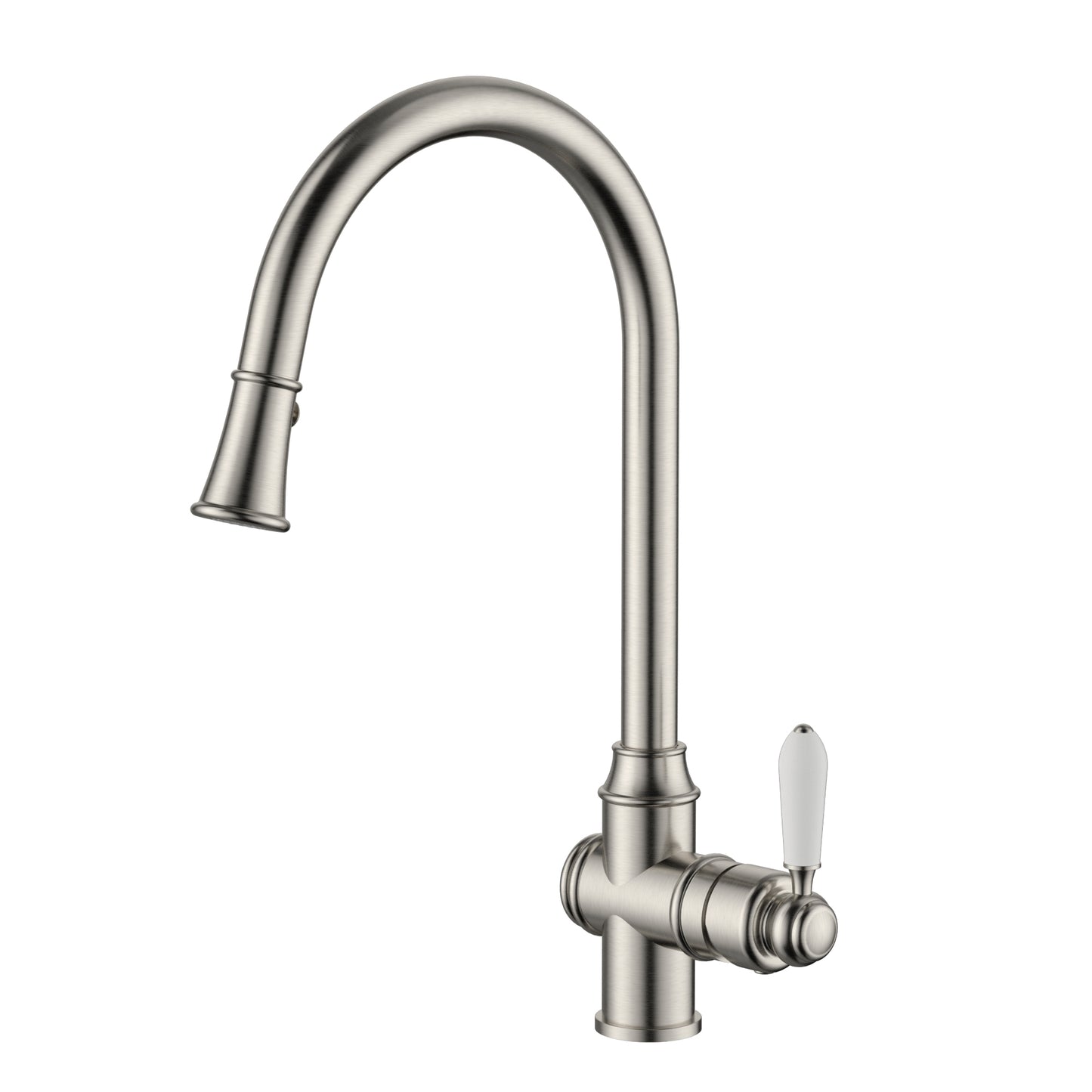 Modern National Bordeaux Traditional Warm Brushed Nickel Pull Out Kitchen Sink Mixer