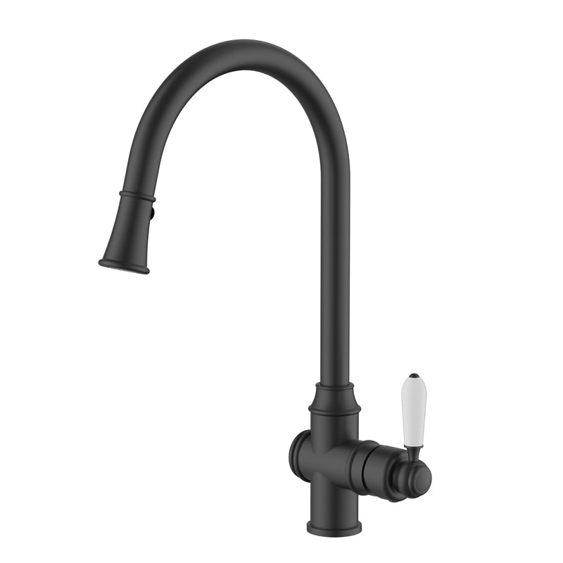 Modern National Bordeaux Traditional Pull-Out Kitchen Sink Mixer - Matte Black — BOR005BK