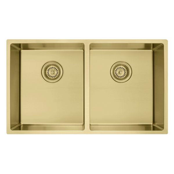 Modern National 860 x 440 x 200mm Coloured Double Bowl Sink 75L - Gold (Light Gold)