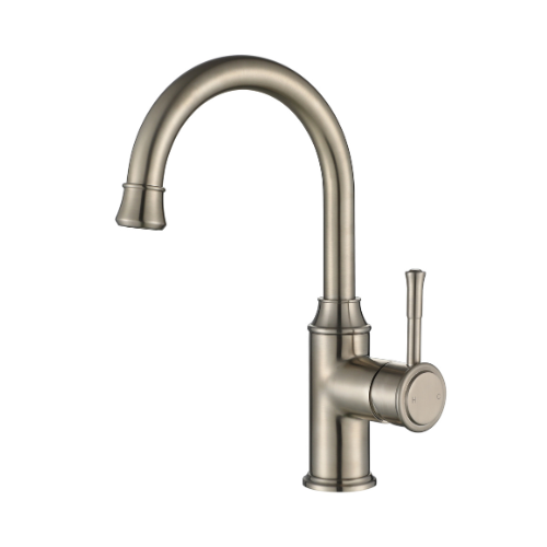 Modern National Montpellier High Rise Goose Neck Basin Mixer - Warm Brushed Nickel
