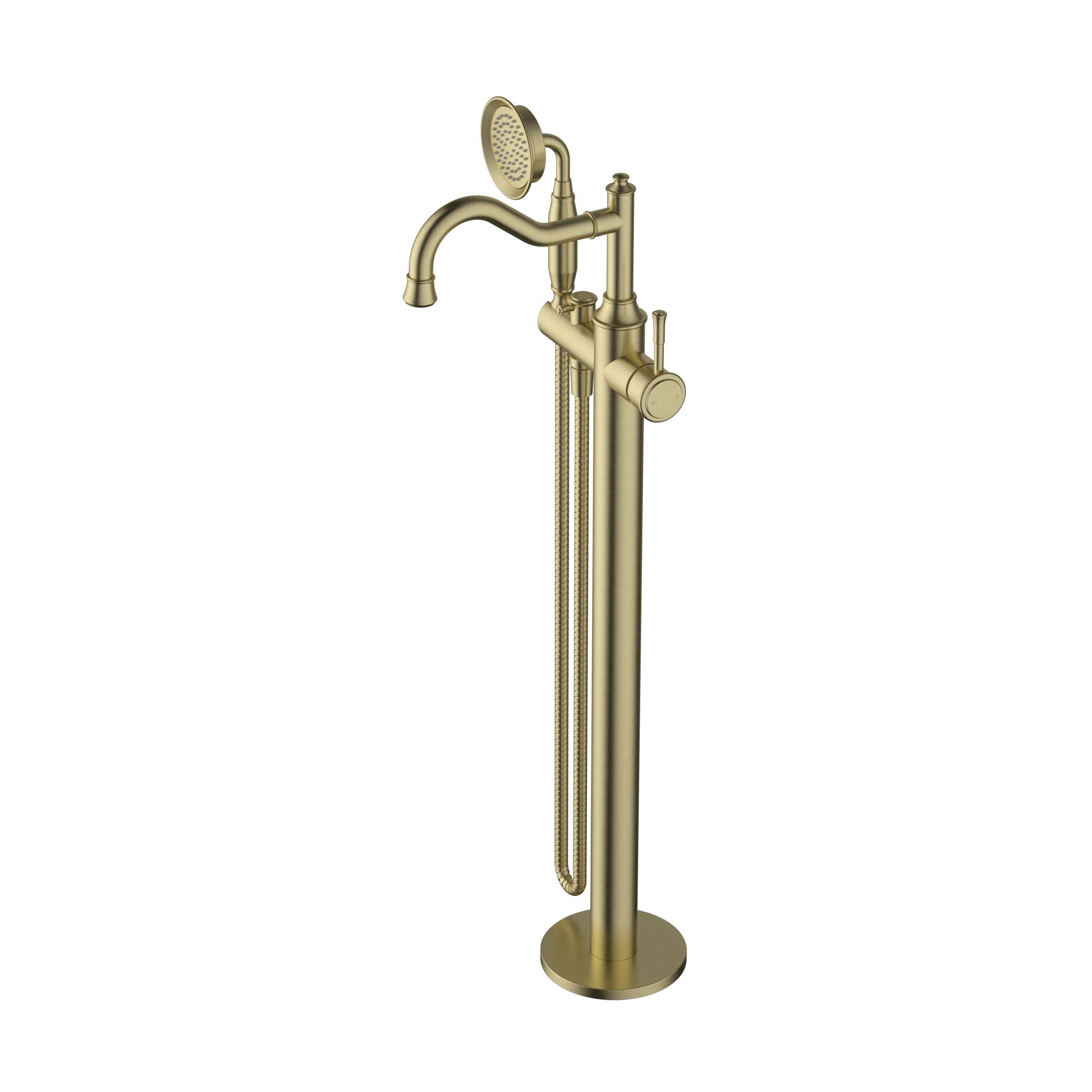 Modern National Montpellier Freestanding Bath Mixer with Hand Shower - Brushed Gold (Brushed Bronze) — MON012BM