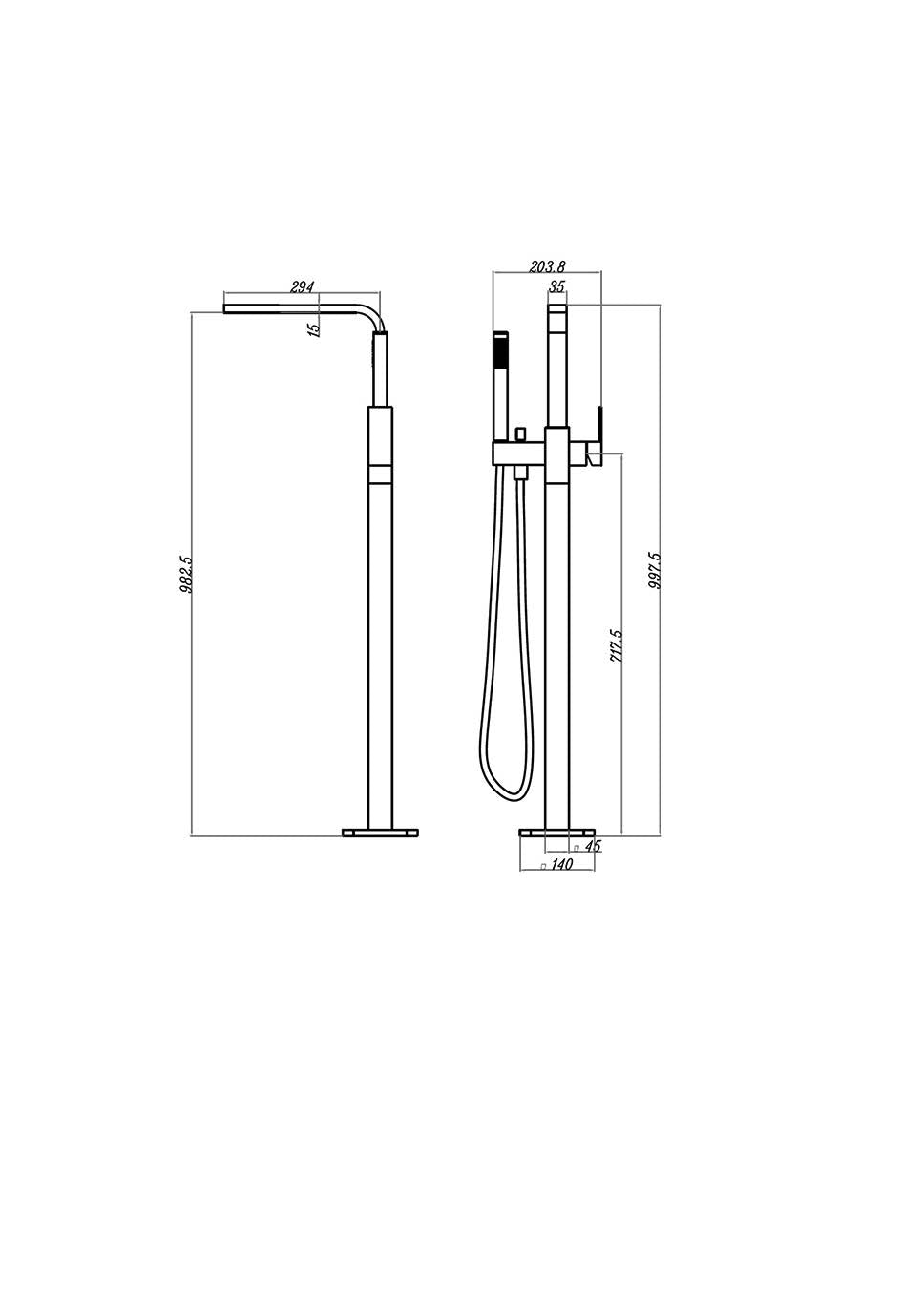 Modern National Chao Freestanding Bath Mixer With Hand Shower — measurement drawing (CHA012-Line-Drawing.jpg)