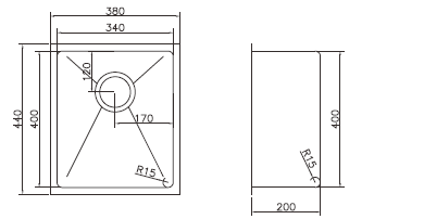 Modern National Single Bowl Stainless Steel Sink 26L — measurement drawing (M-S201B-Line-Drawing.png)