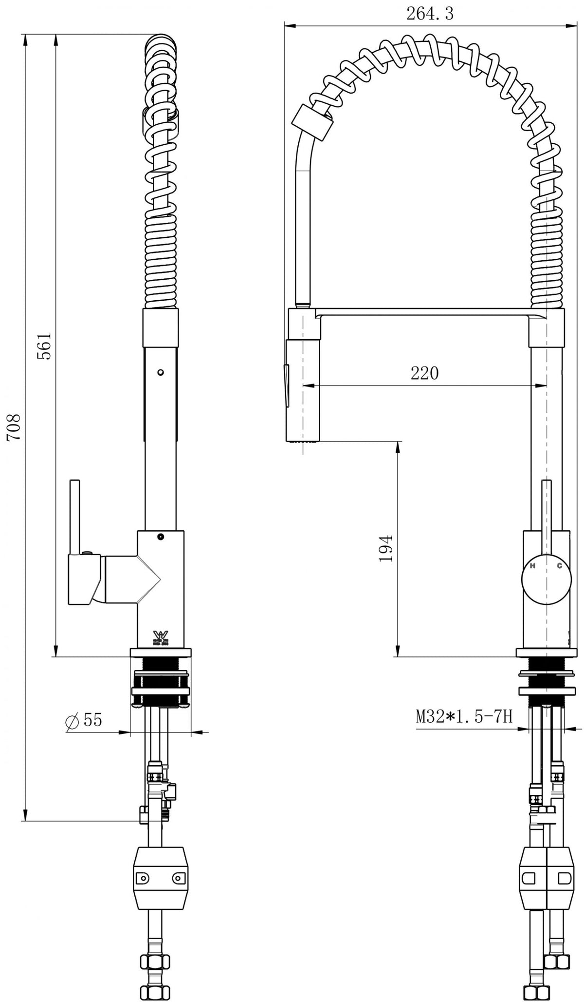 Modern National Kasper Spring Multi-Function Kitchen Mixer — measurement drawing (KSP0058-Line-Drawing-scaled-1.jpg)