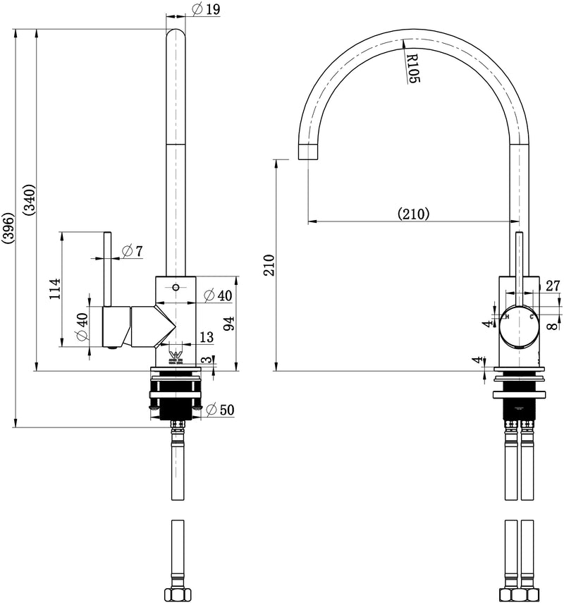 Modern National Star Mini Kitchen Mixer — measurement drawing (STRM004-Line-Drawing.jpg)