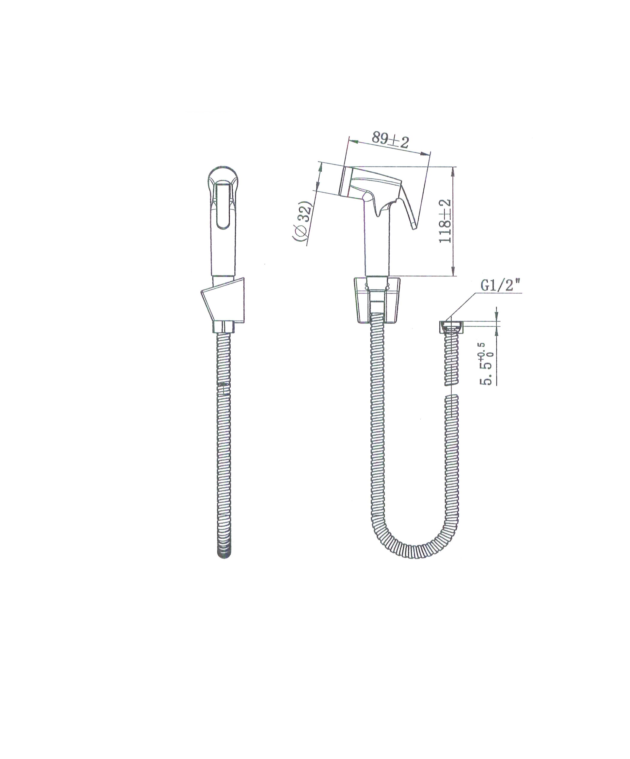Modern National Bidet Toilet Spray — measurement drawing (SHA018-1-scaled.png)