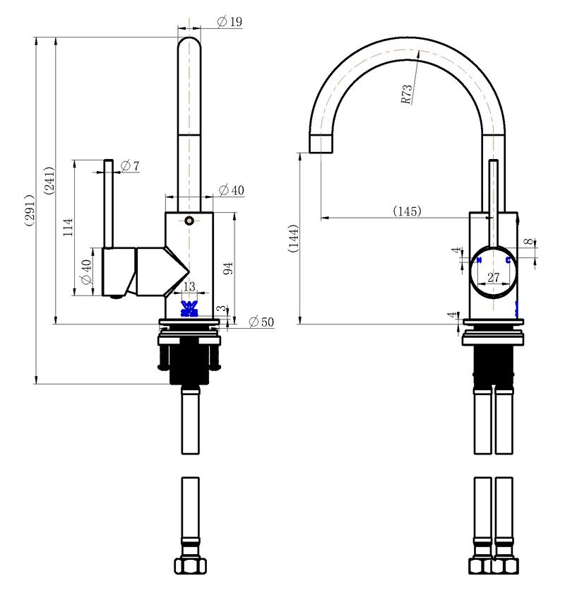 Modern National Star Mini Basin/Kitchen Mixer — measurement drawing (STRM003-239.40.02.png)