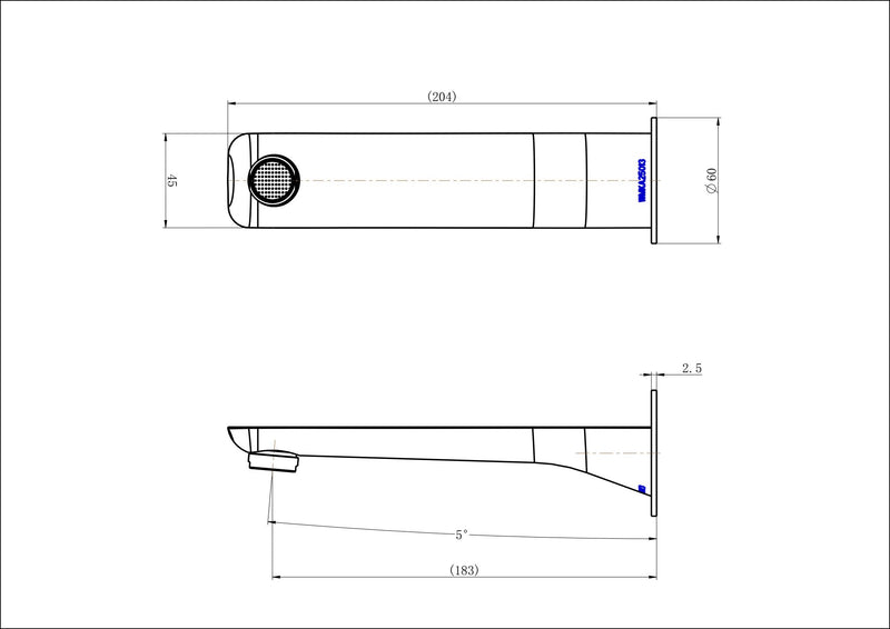Modern National Nova Bath Spout — measurement drawing (NVA010-23143W-01-LINE-DRAWING-1.jpg)