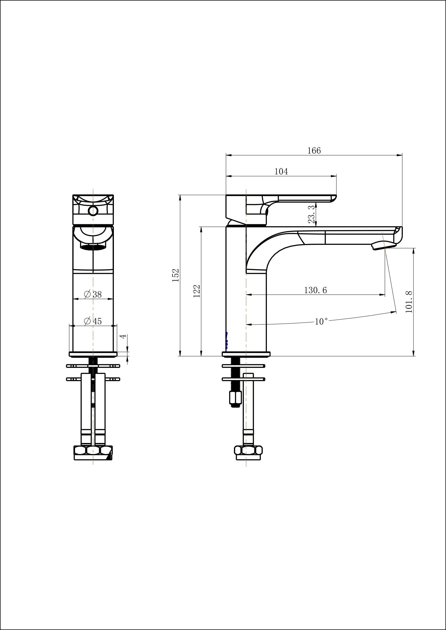 Modern National Nova Basin Mixer — measurement drawing (NVA001-23101W-02-LINE-DRAWING-1.jpg)