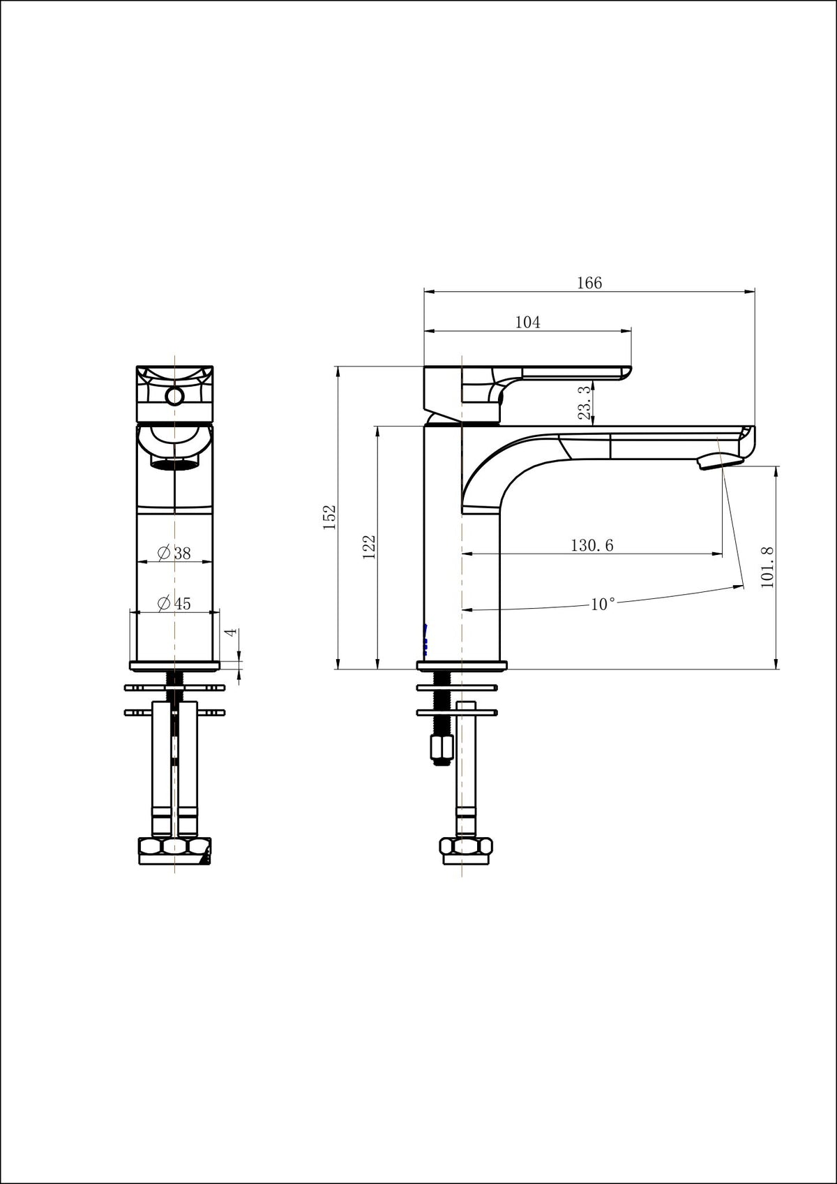 Modern National Nova Basin Mixer — measurement drawing (NVA001-23101W-02-LINE-DRAWING-1.jpg)