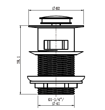 Modern National Pop-Up Waste 32mm With Overflow — measurement drawing (PW32-Line-Drawing.png)