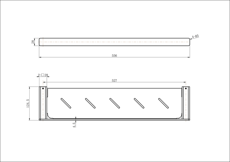 Modern National Nova Metal Shelf — measurement drawing (NVA90-1990-LINE-DRAWING.png)