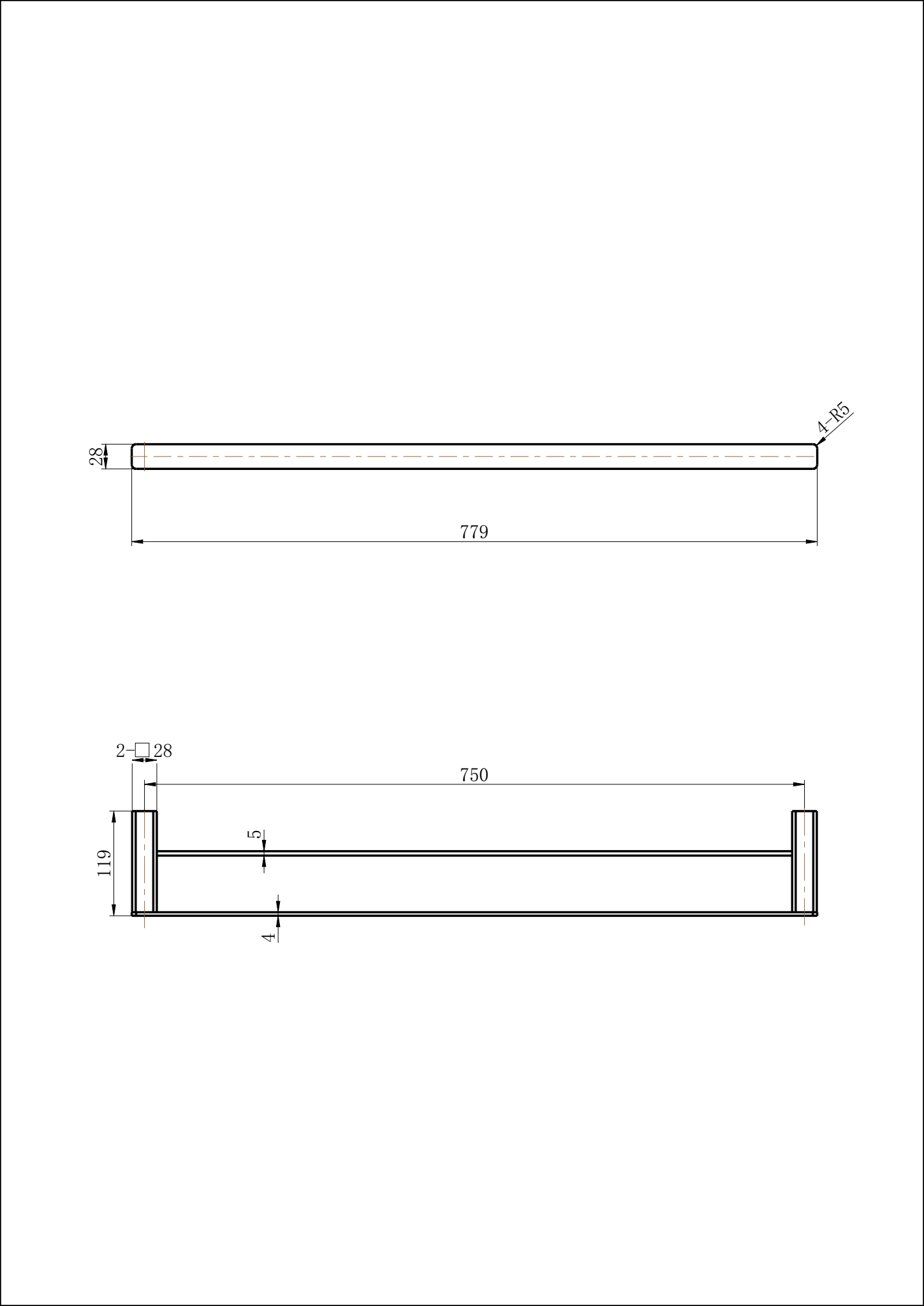 Modern National Nova Double Towel Rail 750mm — measurement drawing (NVA72-1972-LINE-DRAWING.png)