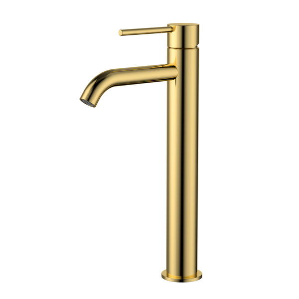 Modern National Star Mini Tall Basin Mixer Curved Spout - Polished Gold (Polished Brass)