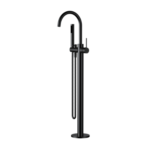 Modern National Star Freestanding Floor Standing Bath Mixer with Hand Microphone Shower - Matte Black