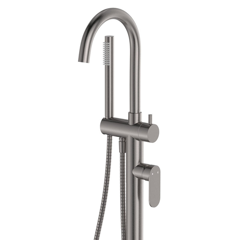 Empire Slim Floor Mounted Bath Mixer with Hand Shower, Gun Metal - product view 2