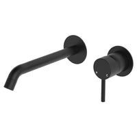 Fienza Axle Wall Basin/Bath Mixer Set, Round Plates, 200mm Outlet - Matte Black