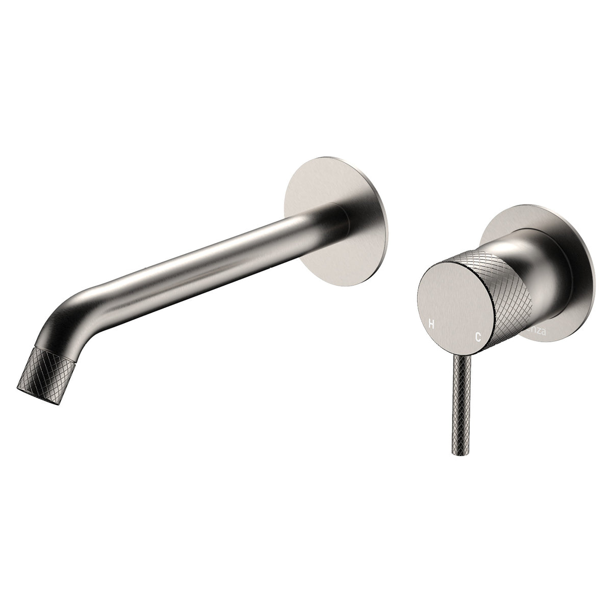 Fienza Axle Wall Basin/Bath Mixer Set, Round Plates, 200mm Outlet - Brushed Nickel