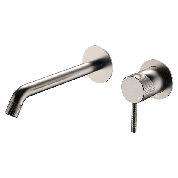 Fienza Axle Wall Basin/Bath Mixer Set Round Plates 200mm Outlet - Brushed Nickel