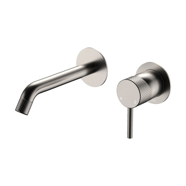 Fienza Axle Wall Basin/Bath Mixer Set Round Plates 160mm Outlet - Brushed Nickel