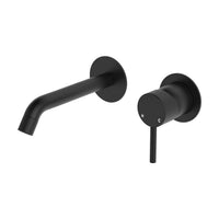 Fienza Axle Wall Basin/Bath Mixer Set, Round Plates, 160mm Outlet - Matte Black