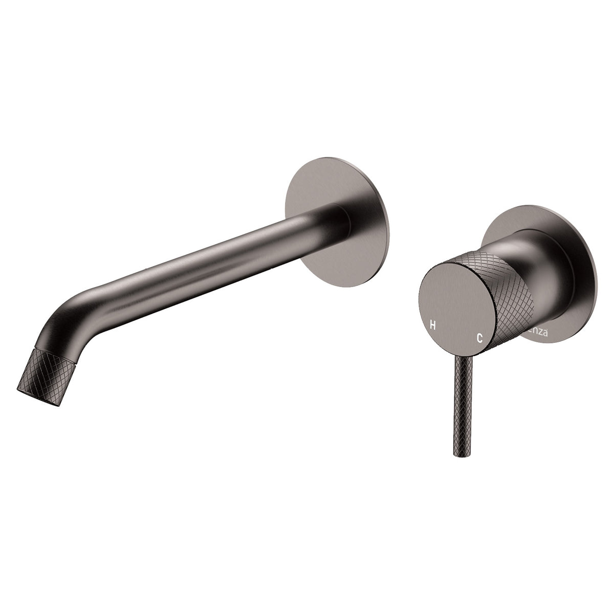 Fienza Axle Wall Basin/Bath Mixer Set, Round Plates, 200mm Outlet - Gunmetal