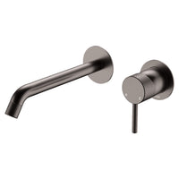 Fienza Axle Wall Basin/Bath Mixer Set, Round Plates, 200mm Outlet - Gunmetal