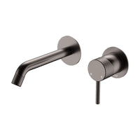 Fienza Axle Wall Basin/Bath Mixer Set, Round Plates, 160mm Outlet - Gunmetal