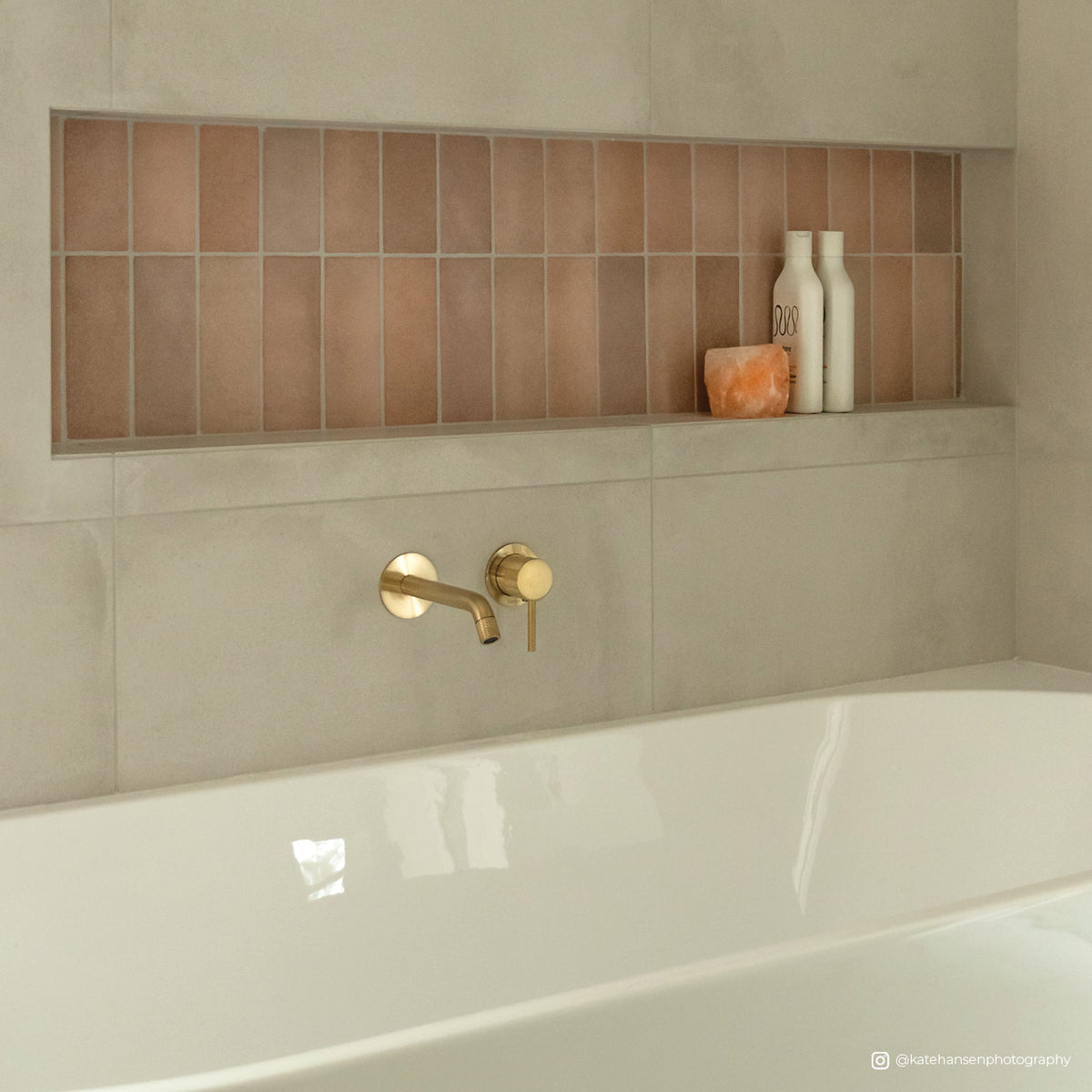 Fienza Axle Wall Basin/Bath Mixer Set, Round Plates, 200mm Outlet - Brushed Gold (Urban Brass)