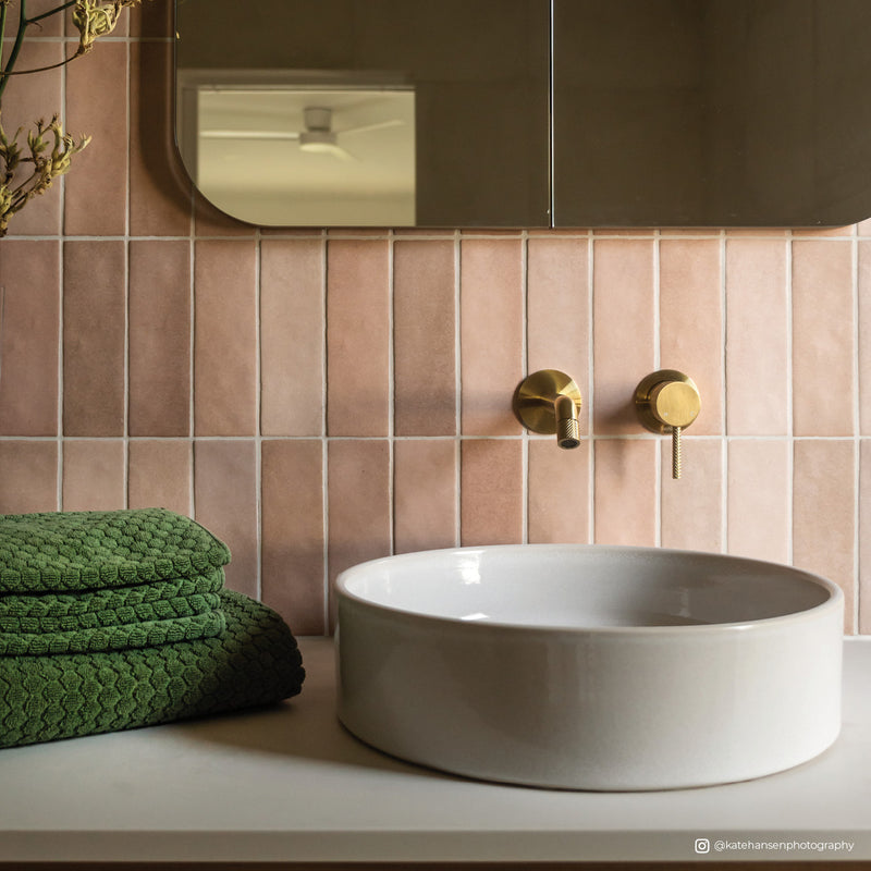 Fienza Axle Wall Basin/Bath Mixer Set, Round Plates, 160mm Outlet - Brushed Gold (Urban Brass)
