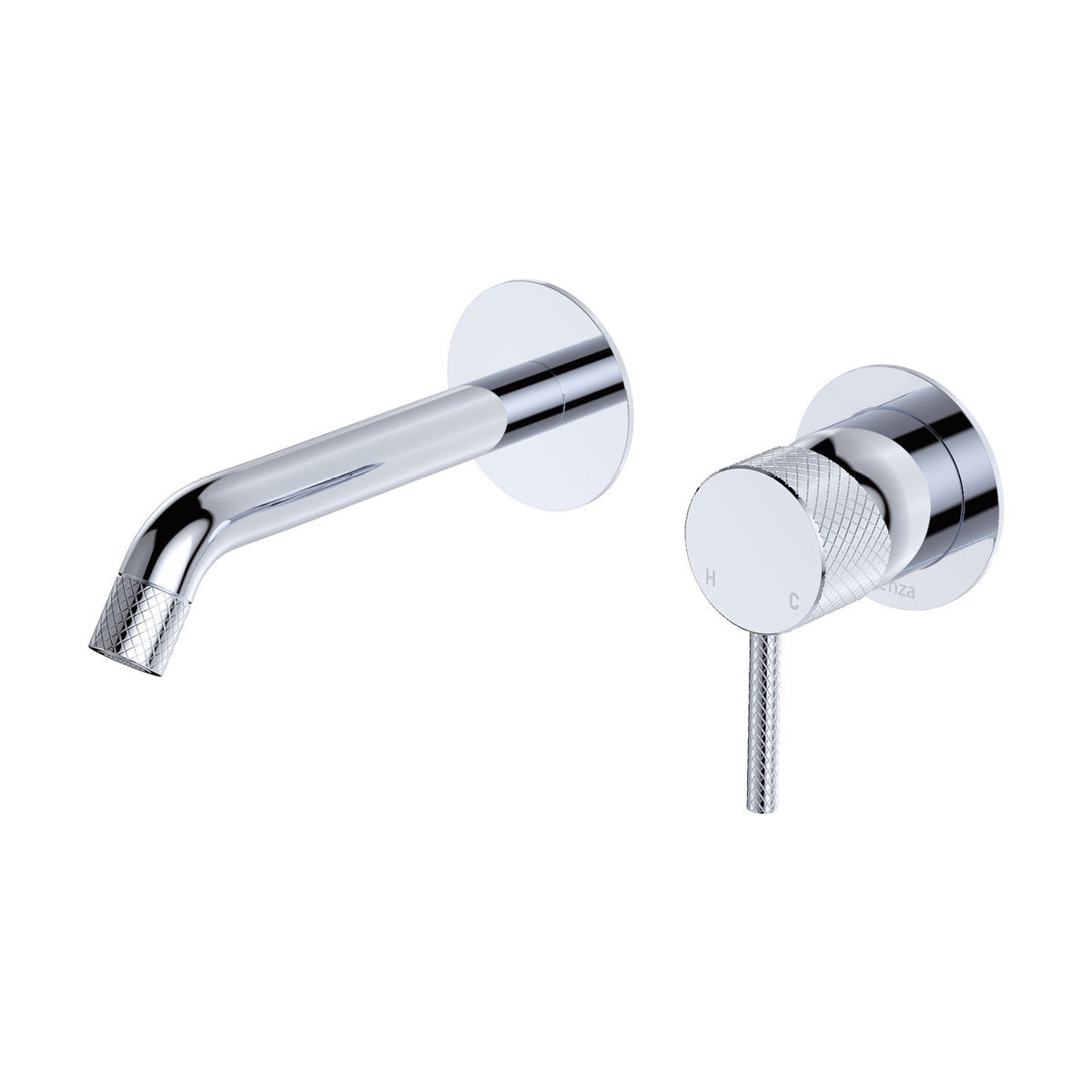 Fienza Axle Wall Basin/Bath Mixer Set, Round Plates, 160mm Outlet - Chrome