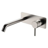 Fienza Axle Wall Basin/Bath Mixer Set, Rectangular Plate, 200mm Outlet - Brushed Nickel